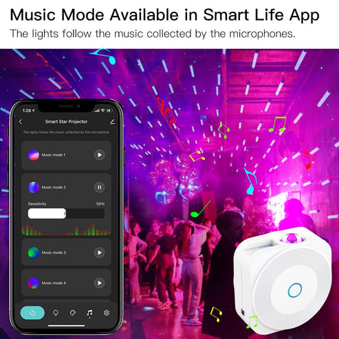 MOES WiFi Smart Star Projector Night Light - Square Galaxy Projector with Bluetooth Music Player, 360° Starry Sky & Nebula Effects, App Control, Sleep Sounds, for Bedroom, Nursery, Home Theater (Works with Alexa)
