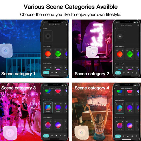 MOES WiFi Smart Star Projector Night Light - Square Galaxy Projector with Bluetooth Music Player, 360° Starry Sky & Nebula Effects, App Control, Sleep Sounds, for Bedroom, Nursery, Home Theater (Works with Alexa)