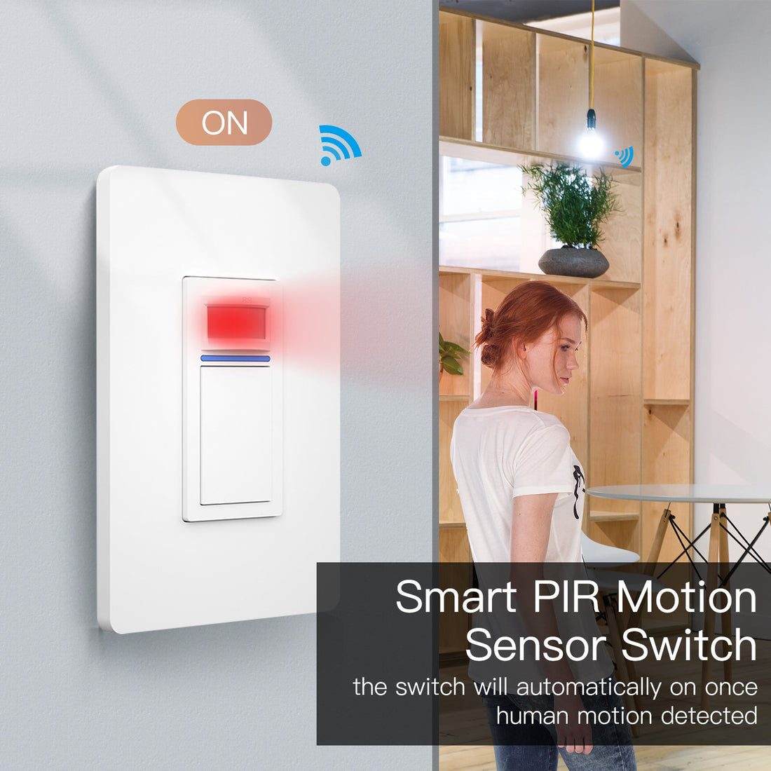WiFi Smart Light Switch with PIR Motion Sensor - Single Pole, Neutral Wire Required, Works with Alexa & Google Home, 110-125V, Timer & Remote Control, for Home & Office