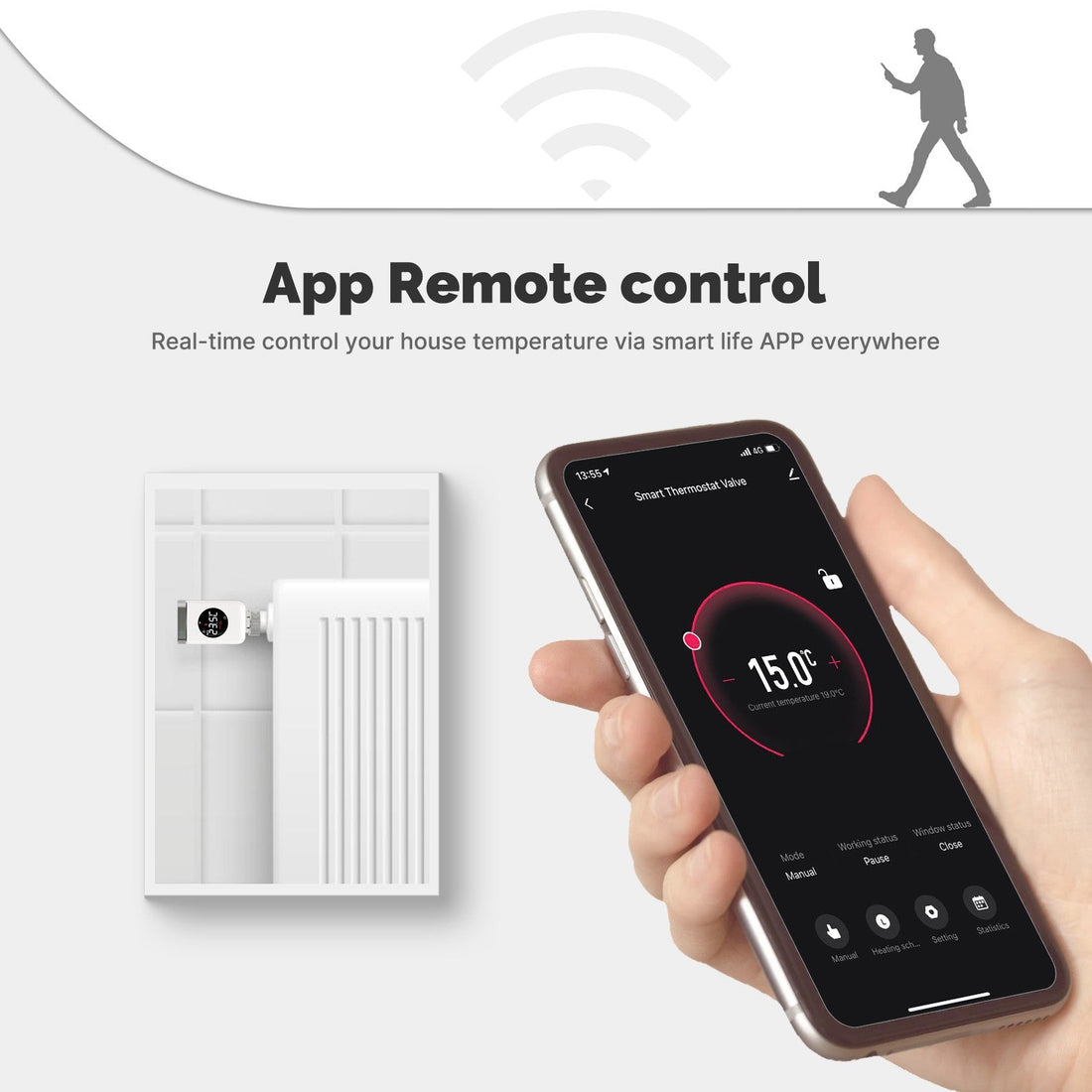 Smart WiFi/Zigbee Thermostatic Radiator Valve TRV - Programmable Temperature Controller, Works with Alexa/Google Home, Energy Saving, App Remote Control