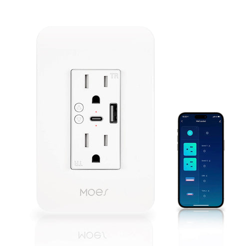 Smart WiFi USB Wall Outlet with Type-C & Type-A Ports - 15A In-Wall Plug Socket Receptacle, Works with Alexa/Google Home, No Hub Required, Fast Charging, 2.4GHz WiFi (Neutral Wire Required)