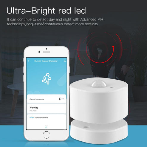 ZigBee Smart PIR Motion Sensor - Human Presence Detector with App Alerts, Works with Alexa & Google Home, Wireless Installation, Easy Setup, for Home Security & Automation
