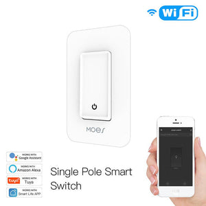 Smart WiFi Light Switch Single Pole, Neutral Wire Required 100-120V, Works with Alexa & Google Home, Push Button Control, No Hub Needed, Remote & Voice Control, FCC Certified (US Version)