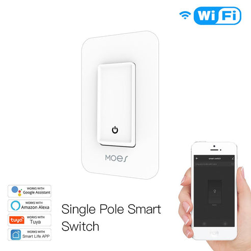 Smart WiFi Light Switch Single Pole, Neutral Wire Required 100-120V, Works with Alexa & Google Home, Push Button Control, No Hub Needed, Remote & Voice Control, FCC Certified (US Version)