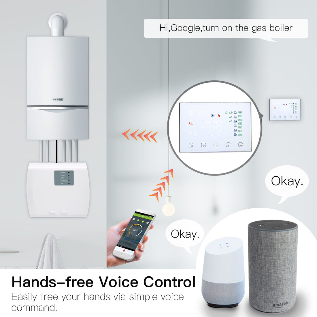 WiFi & RF Programmable Thermostat – Smart Wireless Temperature Controller for Water/Electric/Gas Boiler & Floor Heating, Works with Alexa/Google Home, Touchscreen, Energy Saving, Includes RF Receiver (24V)