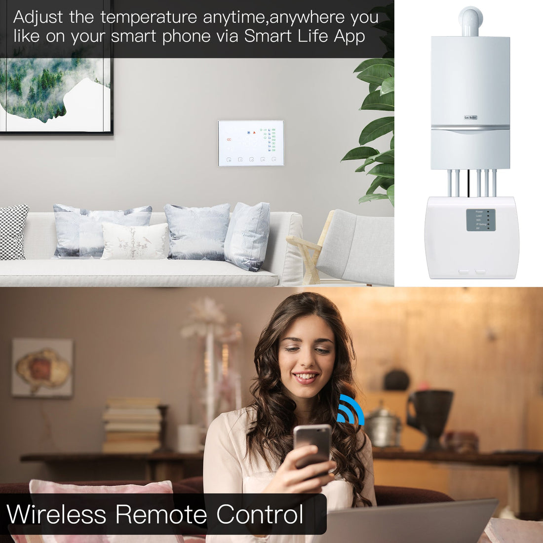 WiFi & RF Programmable Thermostat – Smart Wireless Temperature Controller for Water/Electric/Gas Boiler & Floor Heating, Works with Alexa/Google Home, Touchscreen, Energy Saving, Includes RF Receiver (24V)