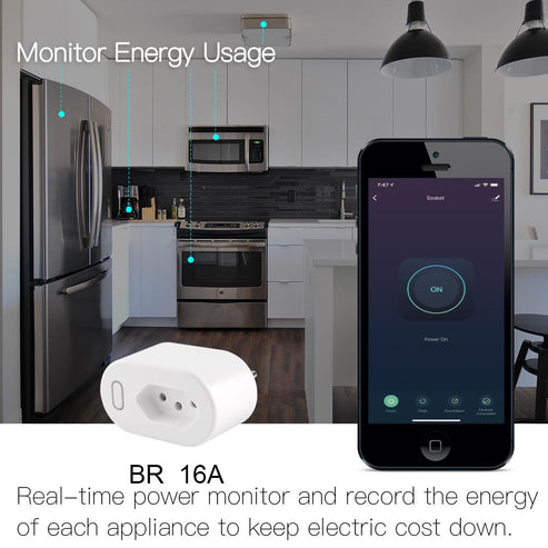 WiFi Smart Plug with Energy Monitor - 16A Smart Socket BR Standard, Works with Alexa & Google Home, App Control, Power Consumption Tracking, 3680W Heavy Duty