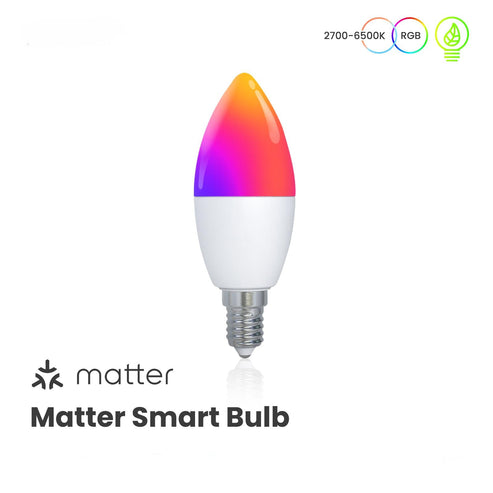 Tuya Matter Smart Bulb E14, RGB+CCT Color Changing (2700K-6500K), WiFi & Matter Compatible, Works with Alexa/Google/HomeKit, Dimmable Candle LED Light, Voice & App Control, 5W 16 Million Colors