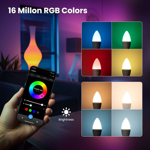 Tuya Matter Smart Bulb E14, RGB+CCT Color Changing (2700K-6500K), WiFi & Matter Compatible, Works with Alexa/Google/HomeKit, Dimmable Candle LED Light, Voice & App Control, 5W 16 Million Colors