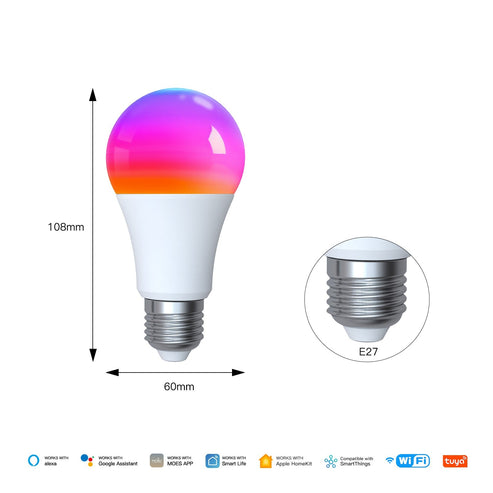 Tuya Matter Smart Bulb E27, 5W RGB+CCT Color Changing (2700K-6500K), WiFi & Matter Compatible, Works with Alexa/Google/HomeKit, Dimmable LED Light, Voice & App Control, 16 Million Colors