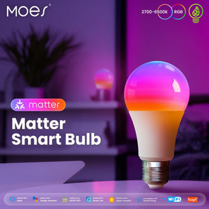 Tuya Matter Smart Bulb E27, 5W RGB+CCT Color Changing (2700K-6500K), WiFi & Matter Compatible, Works with Alexa/Google/HomeKit, Dimmable LED Light, Voice & App Control, 16 Million Colors