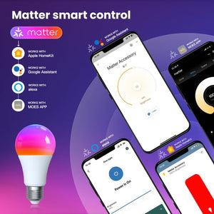 Tuya Matter Smart Bulb E27, 5W RGB+CCT Color Changing (2700K-6500K), WiFi & Matter Compatible, Works with Alexa/Google/HomeKit, Dimmable LED Light, Voice & App Control, 16 Million Colors