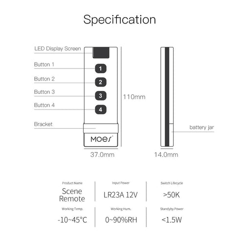Tuya ZigBee Wireless Smart Scene Switch (4-Gang) - Remote Control for Smart Lights & Devices, Point-to-Point Control, Works with Alexa/Google Home, No Hub Required, ZigBee 3.0 Certified