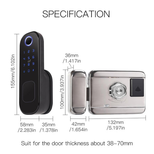 WiFi Tuya Smart Door Lock - Fingerprint & Digital Password Entry, Works with Alexa/Google Home, APP Remote Control, Auto-Lock, Anti-Theft Alarm, for Home/Office (Black)