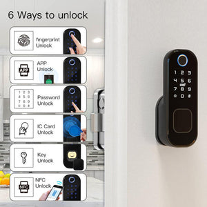 WiFi Tuya Smart Door Lock - Fingerprint & Digital Password Entry, Works with Alexa/Google Home, APP Remote Control, Auto-Lock, Anti-Theft Alarm, for Home/Office (Black)
