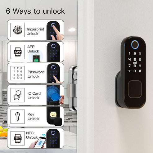 WiFi Tuya Smart Door Lock - Fingerprint & Digital Password Entry, Works with Alexa/Google Home, APP Remote Control, Auto-Lock, Anti-Theft Alarm, for Home/Office (Black)