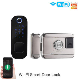 WiFi Tuya Smart Door Lock - Fingerprint & Digital Password Entry, Works with Alexa/Google Home, APP Remote Control, Auto-Lock, Anti-Theft Alarm, for Home/Office (Black)