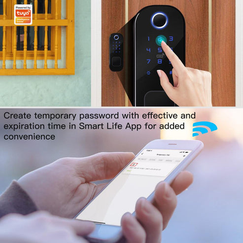 WiFi Tuya Smart Door Lock - Fingerprint & Digital Password Entry, Works with Alexa/Google Home, APP Remote Control, Auto-Lock, Anti-Theft Alarm, for Home/Office (Black)