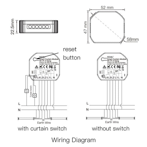 MOES WiFi Smart 2 Gang Curtain Switch Module - Double Channel for Roller Shutter & Electric Motors, Works with Alexa/Google Home, App & Voice Control, Timer Scheduling, No Hub Required (120-250V)