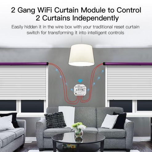 MOES WiFi Smart 2 Gang Curtain Switch Module - Double Channel for Roller Shutter & Electric Motors, Works with Alexa/Google Home, App & Voice Control, Timer Scheduling, No Hub Required (120-250V)