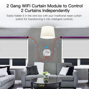 MOES WiFi Smart 2-Gang Double Curtain Blind Switch - For Roller Shutter & Electric Motors, Works with Alexa/Google Home, APP Control, No Hub Required, Timing Function (Neutral Wire Needed)