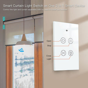 WiFi & RF433 Smart Curtain Light Switch - Glass Panel Touch Control for Motorized Curtains & Blinds, Single Pole, Neutral Wire Required, Works with Alexa/Google Home, US Standard (120V)