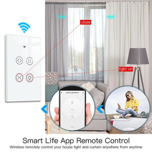 WiFi Curtain Light Switch, RF433 Smart Touch Switch for Curtain Lights, Glass Panel Design, Single Pole, Neutral Wire Required, Compatible with Alexa & Google Home (US Version)