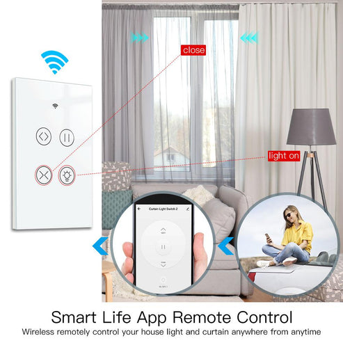 WiFi Curtain Light Switch, RF433 Smart Touch Switch for Curtain Lights, Glass Panel Design, Single Pole, Neutral Wire Required, Compatible with Alexa & Google Home (US Version)