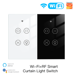 WiFi Curtain Light Switch, RF433 Smart Touch Switch for Curtain Lights, Glass Panel Design, Single Pole, Neutral Wire Required, Compatible with Alexa & Google Home (US Version)