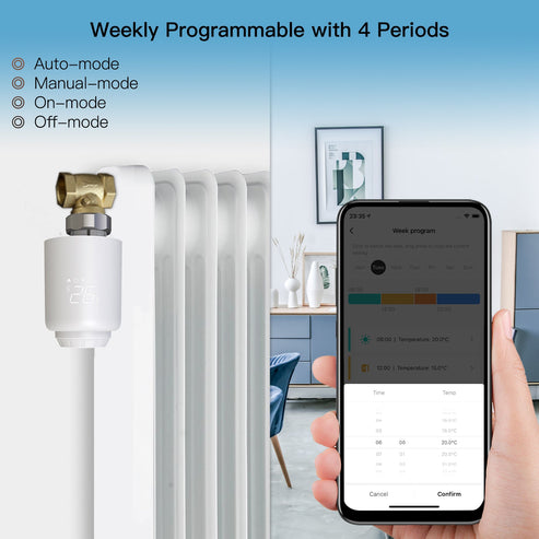 WiFi Smart Thermostatic Radiator Valve (TRV) - Programmable Heating Thermostat with Rotatable Screen, Anti-Scale Mode, Works with Alexa/Google Home, Digital Temperature Control