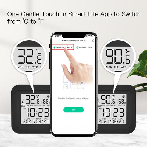 WiFi Smart IR Remote Control - Universal Temperature & Humidity Sensor for AC, TV, Air Conditioner, Works with Alexa/Google Home, App Control, No Hub Required