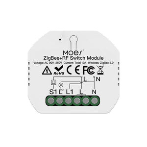 MOES Tuya ZigBee 3.0 Smart Light Switch Module – 1 Gang & 2 Gang RF Switch, Wireless Remote Control, Compatible with Alexa, Google Home, Smart Life App (No Neutral Required)