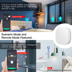 ZigBee Smart Button Scene Switch - IP55 Waterproof Wireless Remote Dimmer, Works with Alexa/Google Home via Hub, Outdoor/Indoor Use, Multi-Scene Control, No Wiring Needed