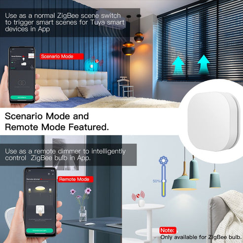 ZigBee Smart Button Scene Switch - IP55 Waterproof Wireless Remote Dimmer, Works with Alexa/Google Home via Hub, Outdoor/Indoor Use, Multi-Scene Control, No Wiring Needed