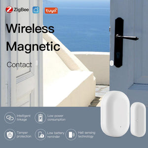 Tuya ZigBee Smart Window/Door Sensor - Security Alarm System with 2MQTT Setup, Works with Alexa/Google Home, Wireless Contact Detector for Home/Gate Security, DIY Installation