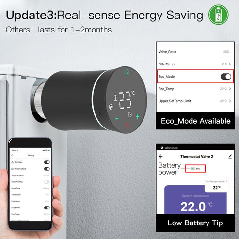 MOES ZigBee Smart Radiator Thermostatic Valve (BRT-100 Mini) - Tuya Compatible WiFi TRV for Home Heating - Energy Saving Soft Touch Design - Works with Alexa/Google Home - White & Black (2 Styles)