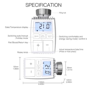 Smart Programmable Radiator Thermostatic Valve - Tuya ZigBee 3.0 WiFi Actuator with Round LED Screen - Works with Alexa/Google Home - Energy Saving Temperature Controller for Smart Heating System