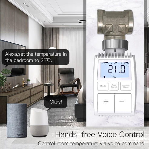 Smart Programmable Radiator Thermostatic Valve - Tuya ZigBee 3.0 WiFi Actuator with Round LED Screen - Works with Alexa/Google Home - Energy Saving Temperature Controller for Smart Heating System