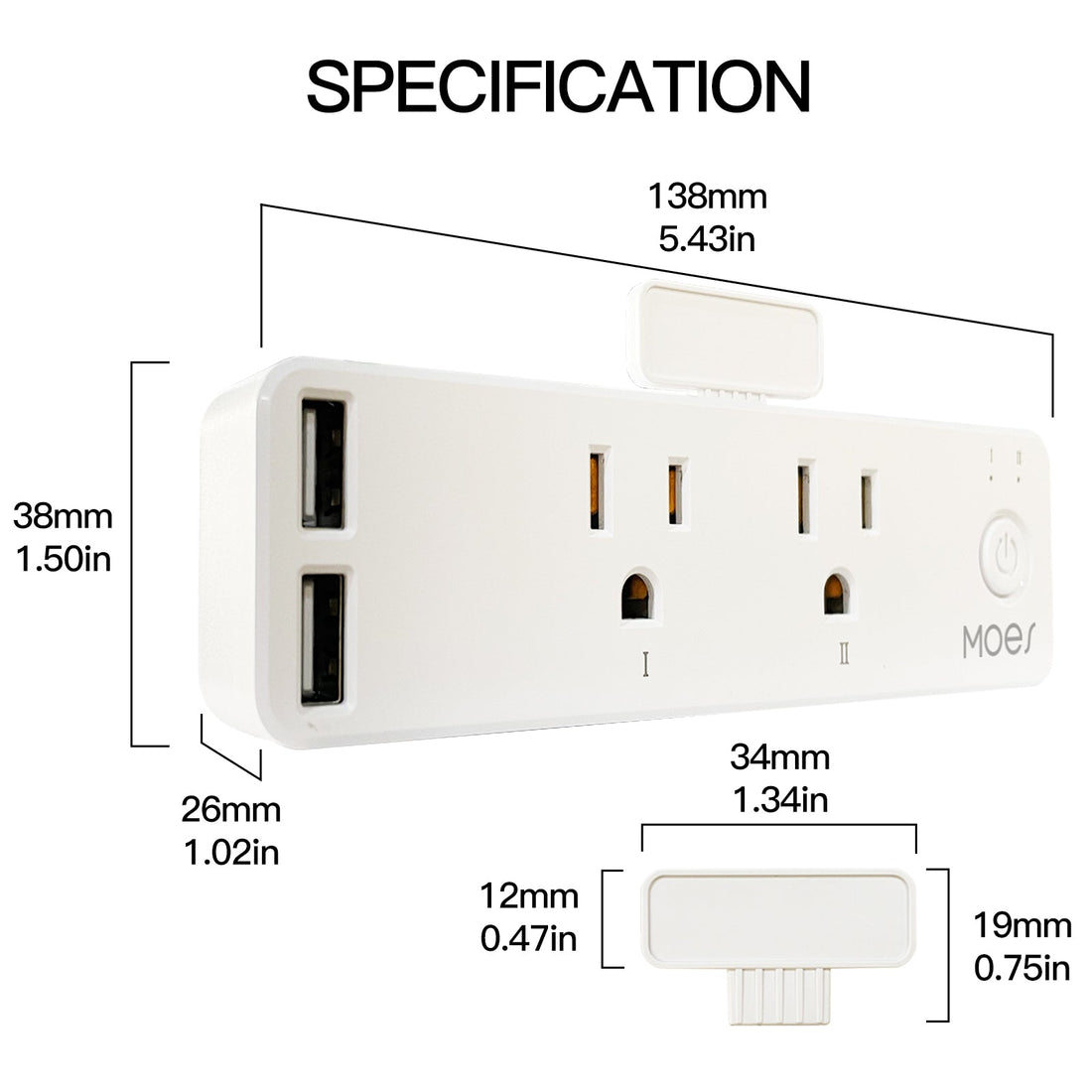 Smart WiFi US Outlet Extender - Multi Plug Power Strip with Shelf, Works with Alexa/Google Home, Adjustable Light Modes, Relay Status Indicator, No Hub Required, 15A/1875W (3 Outlets + 2 USB Ports)