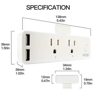 Smart WiFi US Outlet Extender - Multi Plug Power Strip with Shelf, Works with Alexa/Google Home, Adjustable Light Modes, Relay Status Indicator, No Hub Required, 15A/1875W (3 Outlets + 2 USB Ports)