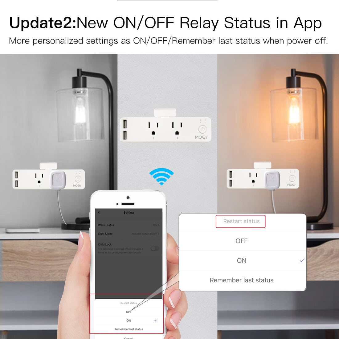 Smart WiFi US Outlet Extender - Multi Plug Power Strip with Shelf, Works with Alexa/Google Home, Adjustable Light Modes, Relay Status Indicator, No Hub Required, 15A/1875W (3 Outlets + 2 USB Ports)