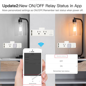 Smart WiFi US Outlet Extender - Multi Plug Power Strip with Shelf, Works with Alexa/Google Home, Adjustable Light Modes, Relay Status Indicator, No Hub Required, 15A/1875W (3 Outlets + 2 USB Ports)