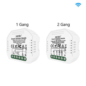 WiFi Smart Dimmer Switch Module - 2 Gang LED Dimmable Relay, Works with Alexa/Google Home, No Hub Required, DIY Installation, 0-100% Smooth Dimming, Smart Life/Tuya App (120-250V)