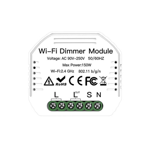 WiFi Smart Dimmer Switch Module - 2 Gang LED Dimmable Relay, Works with Alexa/Google Home, No Hub Required, DIY Installation, 0-100% Smooth Dimming, Smart Life/Tuya App (120-250V)