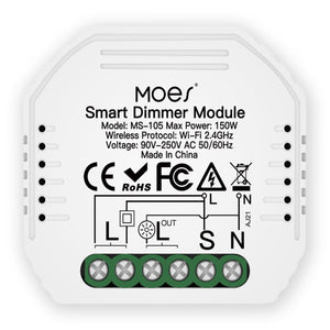 WiFi Smart Dimmer Switch Module - 2 Gang LED Dimmable Relay, Works with Alexa/Google Home, No Hub Required, DIY Installation, 0-100% Smooth Dimming, Smart Life/Tuya App (120-250V)