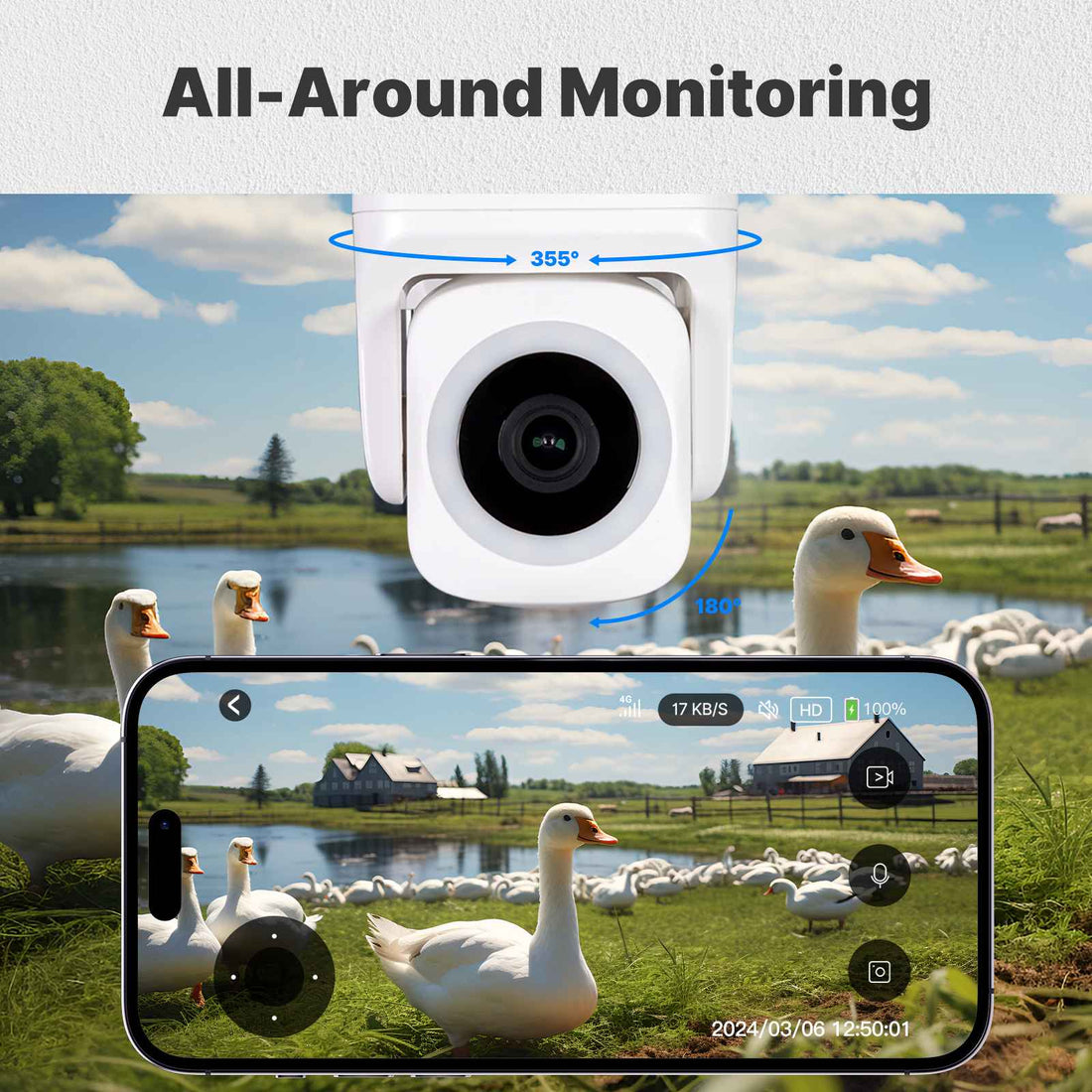 3MP Smart Outdoor Security Camera - Dual WiFi & RJ45 Connection, IP65 Waterproof EU Standard, Full Color Night Vision, Motion Detection, 2-Way Audio, Works with Alexa/Google Home