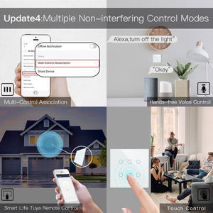 Smart WiFi + RF433 6 Gang Wall Touch Light Switch, 2-Way/3-Way Multi-Control, Neutral Wire Required, Works with Alexa & Google Home, Remote Control & Voice Command, Timer Function, CE Certified