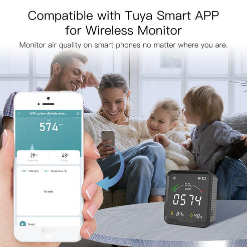 WiFi Smart Air Quality Monitor - 3-in-1 CO2, Temperature & Humidity Sensor, Real-Time Indoor Pollution Detector, Works with Alexa/Google Home, App Alerts