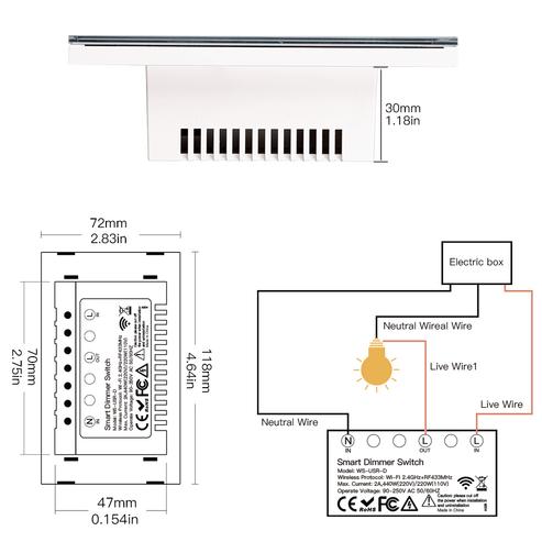 WiFi Dimmer Switch & RF433 Smart Light Switch - Glass Touch Panel with LED Indicator, Compatible with Alexa/Google Home, No Hub Required, for Dimmable LED Lights (Neutral Wire Required)