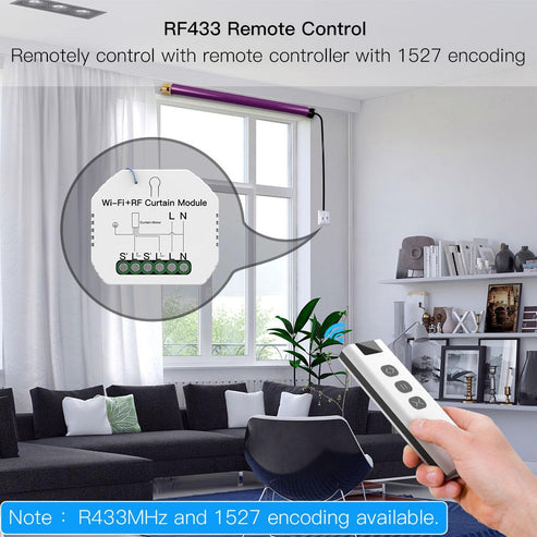 WiFi & RF433 Smart Curtain Switch Module for Electric Motorized Roller Blinds & Shutter Motor - Works with Alexa/Google Home, No Hub Required, DIY Installation, Timing & Remote Control